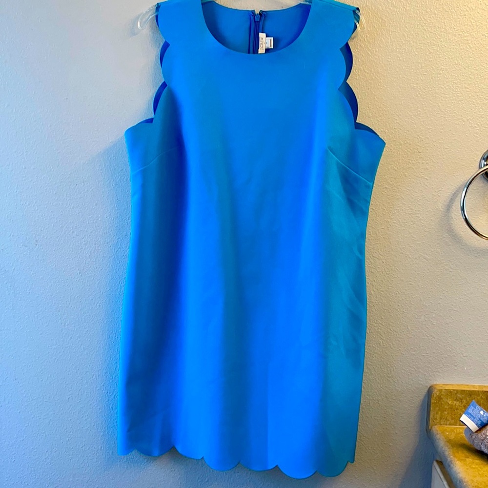 J Crew-Bright Blue sleeveless Dress w/scalloped cut sleeves-Sz 16